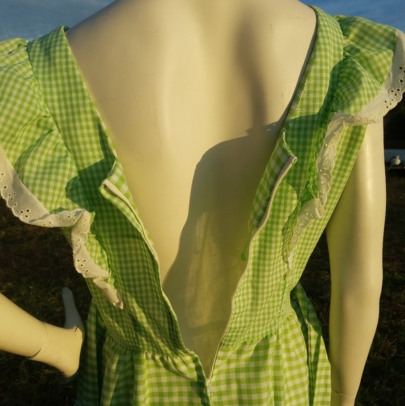 VTG Long Checkered Ruffle Dress 60's 70's 6 M - Picture 8 of 11